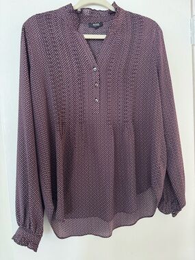 NYDJ Plum Printed Long-Sleeve Split-Neck Blouse